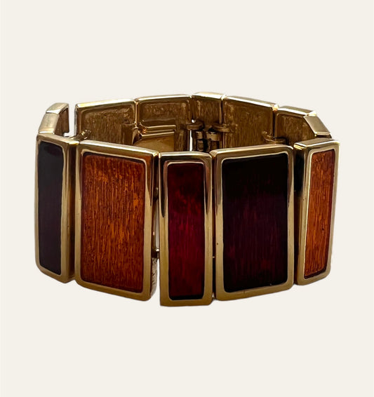 1970's Joël Orange & Red Enamel Panels Bracelet and Matching Squared Earrings