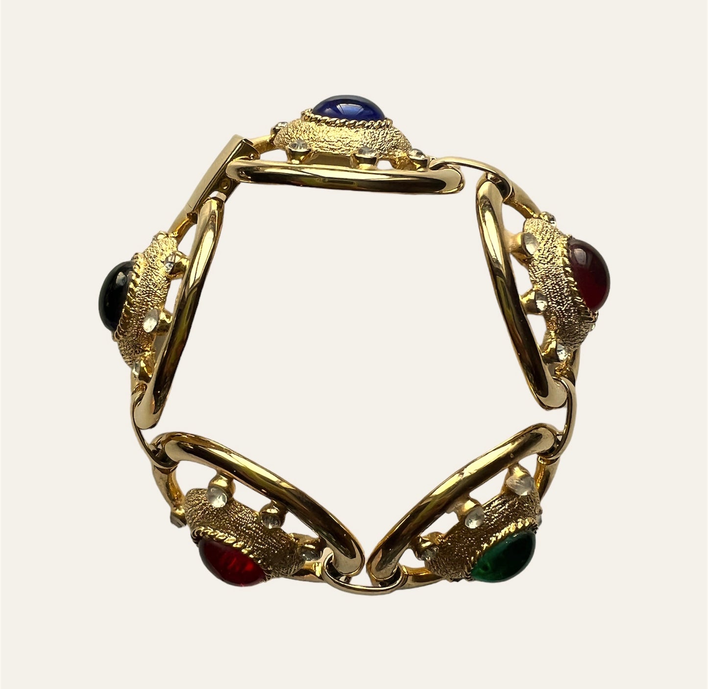 1990's Multicolor Cabochon Link Gold Tone Bracelet