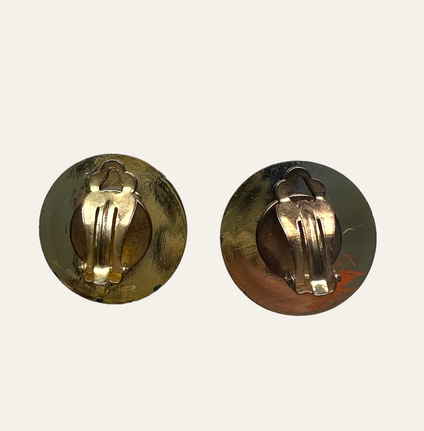 1970's Gold Tone Green Clip On Earrings