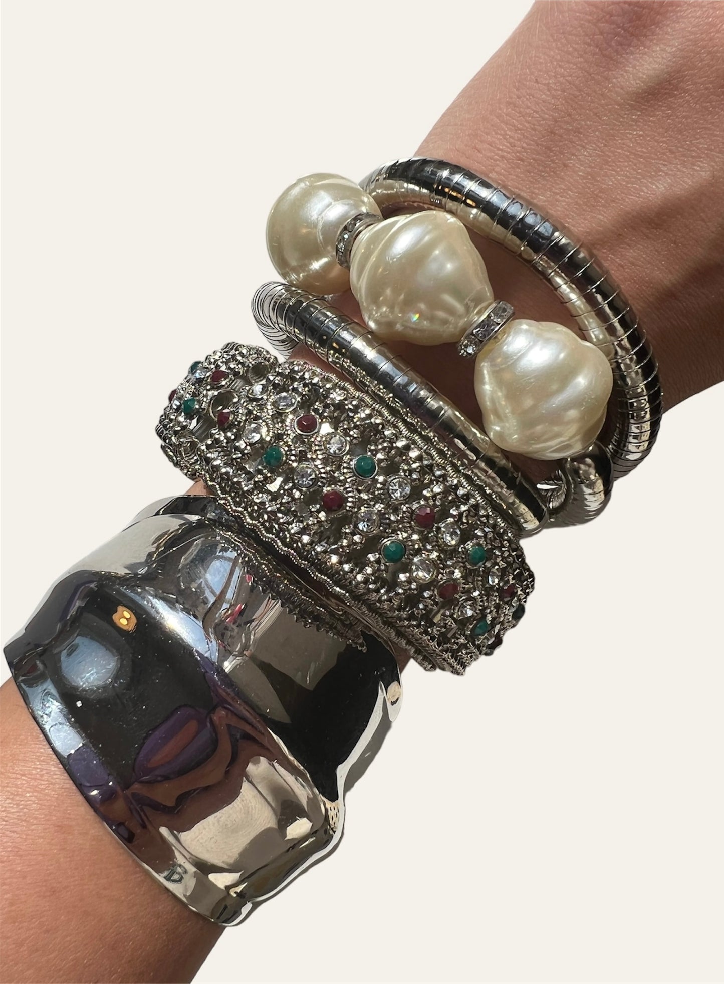 1990's Mirrored Silver Tone Cuff Bracelet