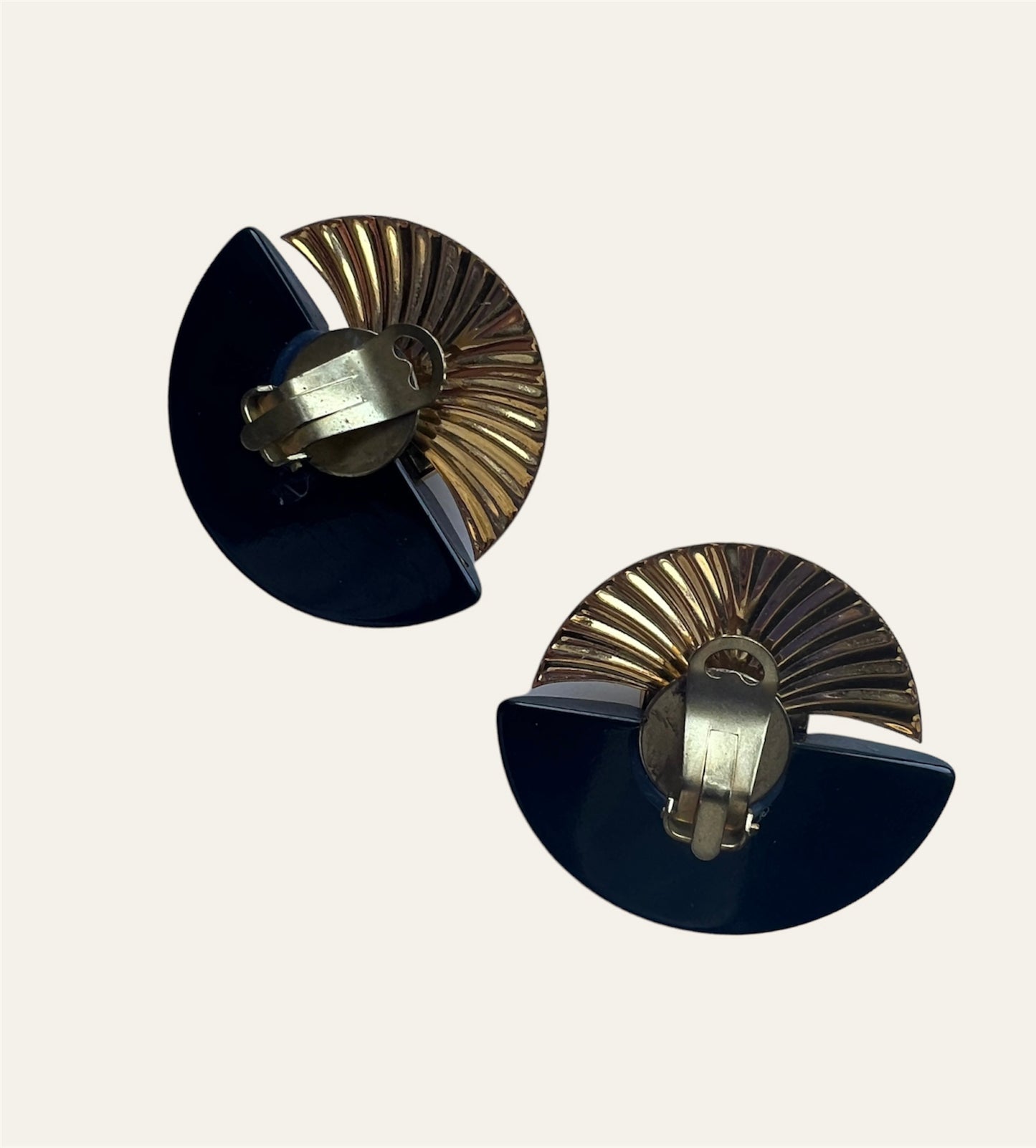 Oversized Black And Gold Tone Clip On Earrings