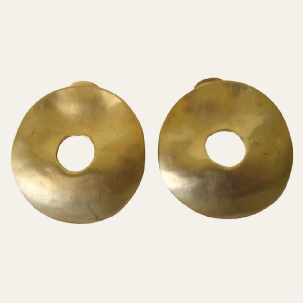 Oversized Lazuli Gold Tone O Clip On Earrings