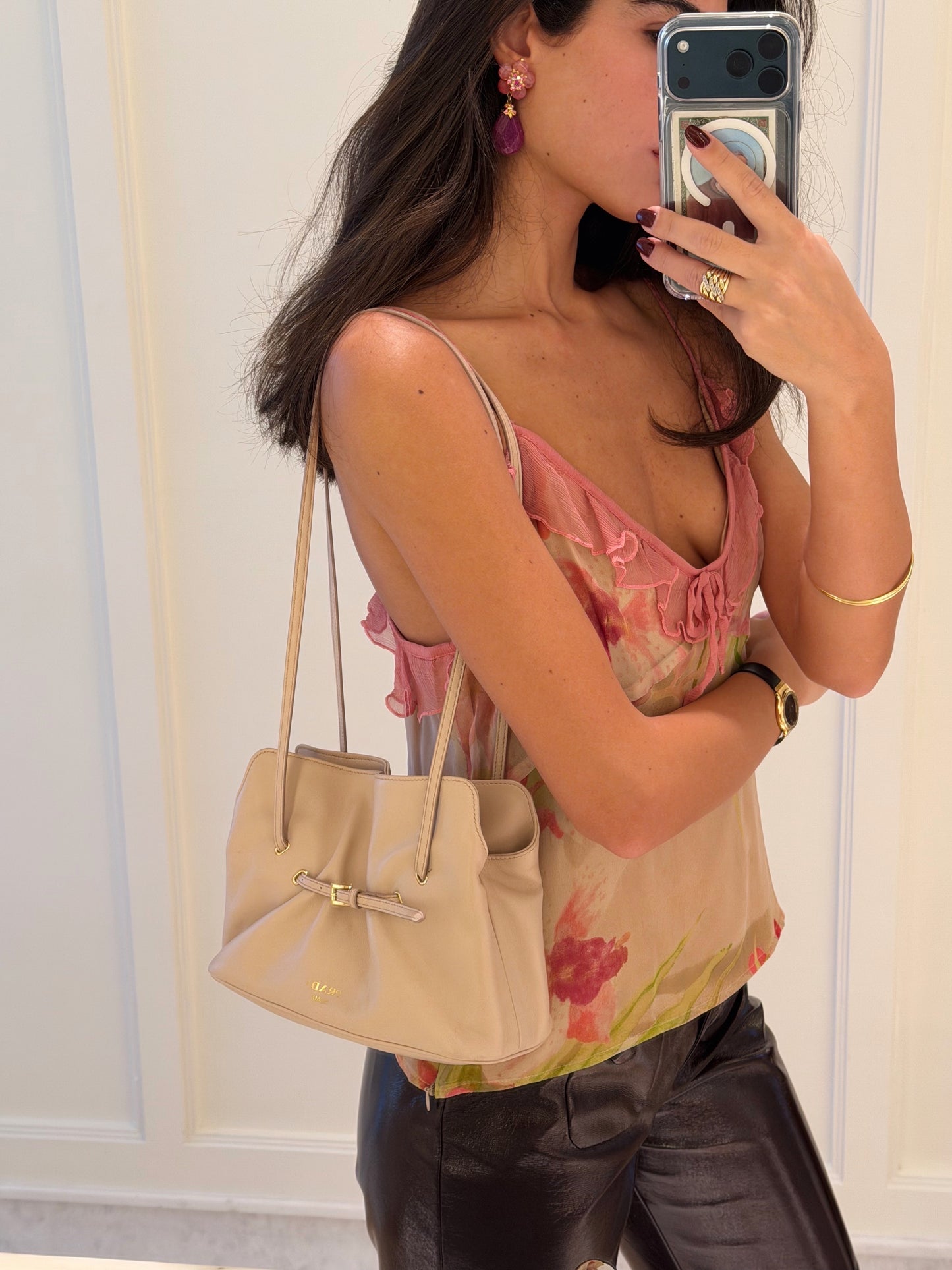 1980s Pink Teardrop Floral Clip On Earrings