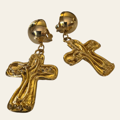 Norma Jean Cross Drop Clip On Earrings