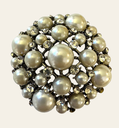 Faux Pearl Rhinestone Brooch