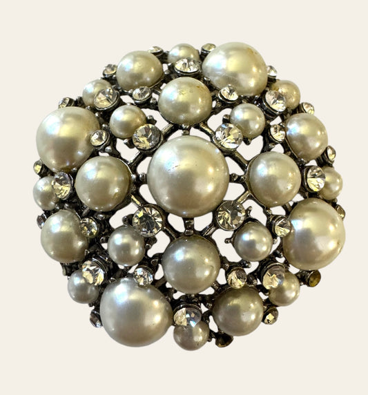 Faux Pearl Rhinestone Brooch