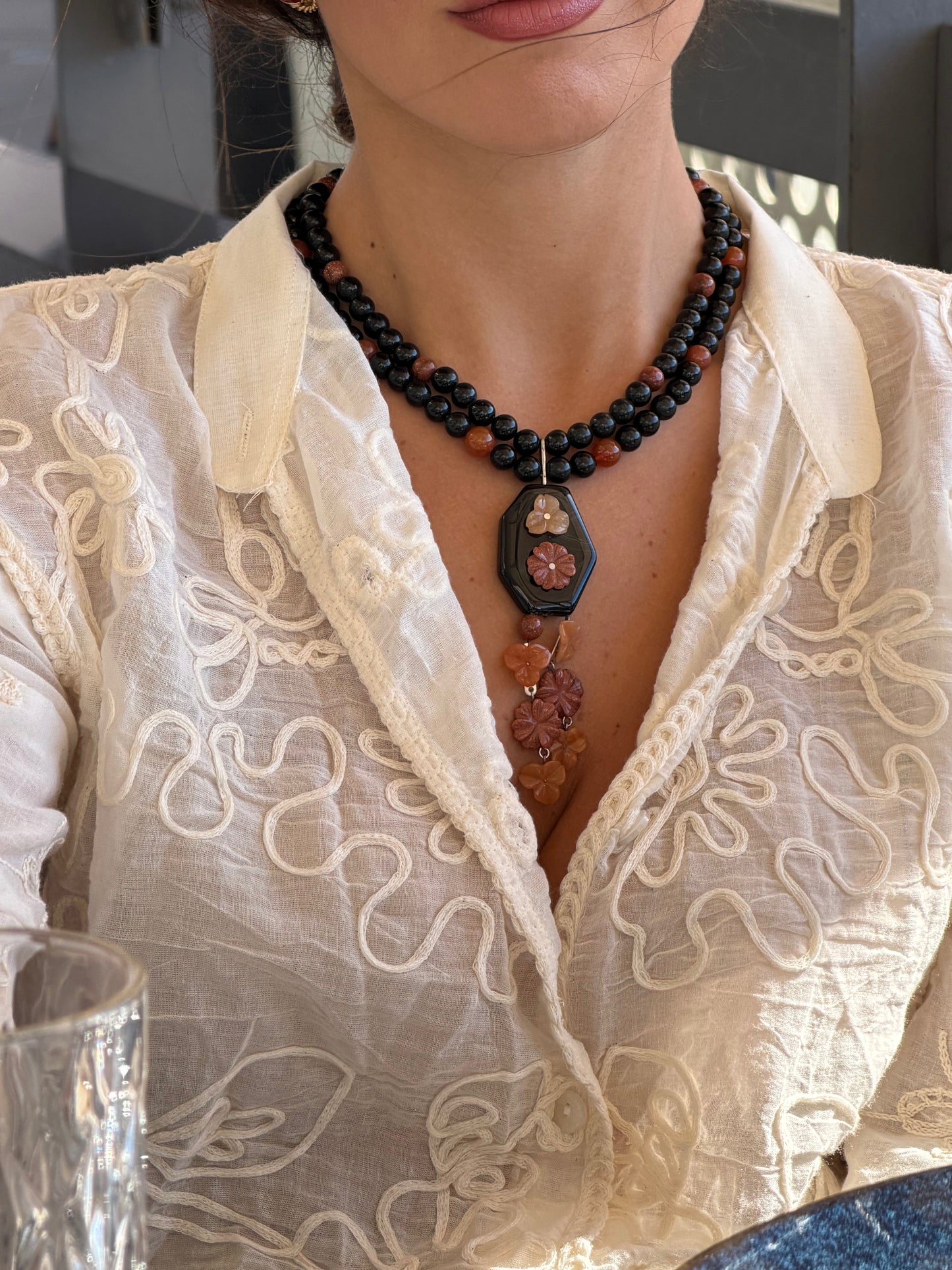 Obsidian Floral Necklace