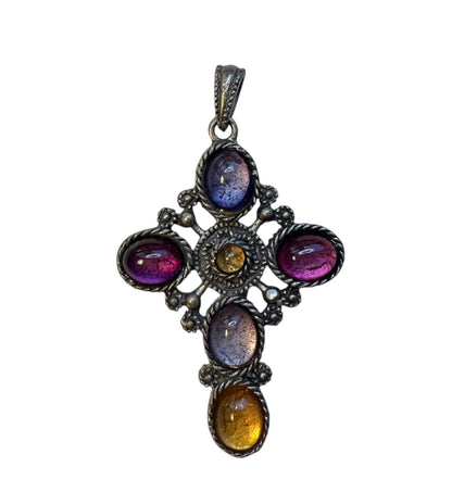 Vintage Multicoloured Cross Pendant