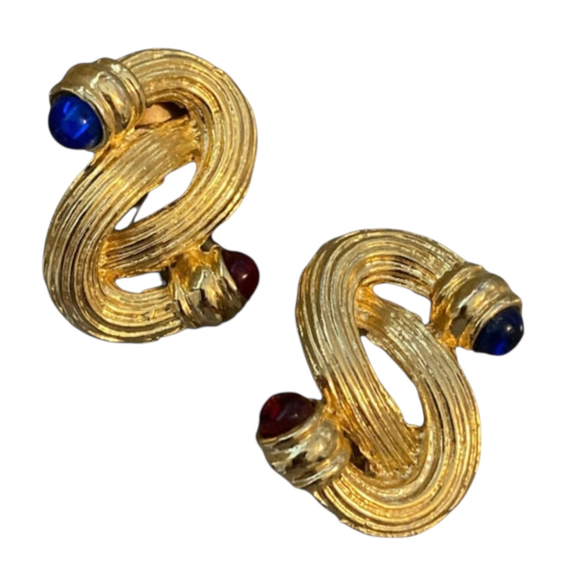 1980's Gold Tone Swirl Clip On Earrings