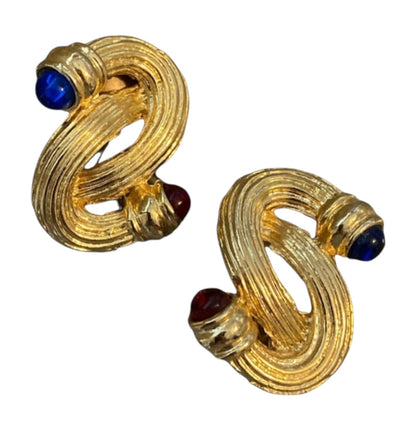 1980's Gold Tone Swirl Clip On Earrings