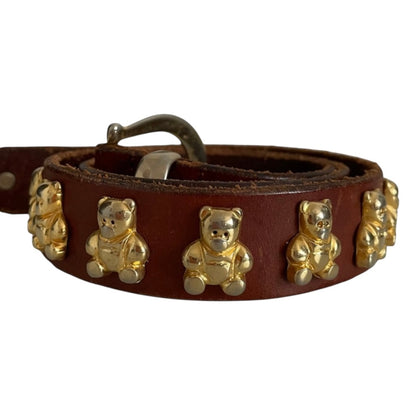 1980's brown leather & Gold Tone Bears Belt