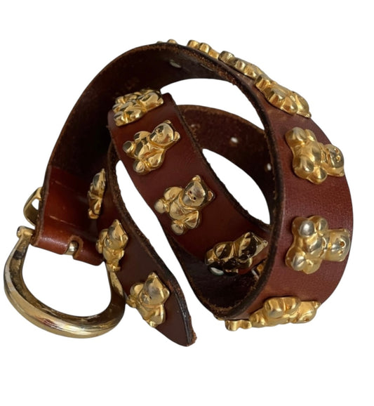 1980's brown leather & Gold Tone Bears Belt