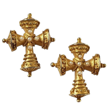 Vintage Gold Tone Cross Pierced Earrings