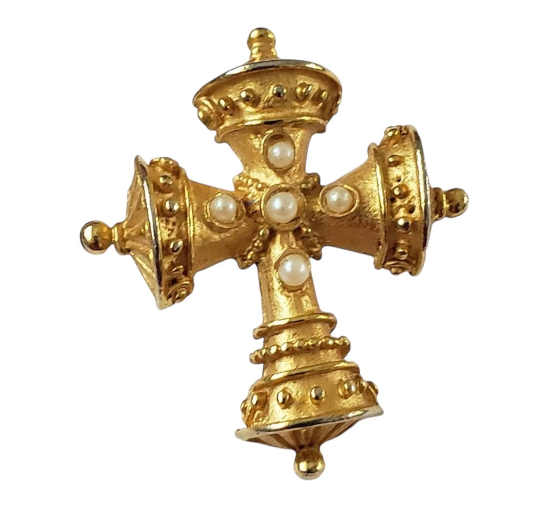 Vintage Gold Tone Cross Pierced Earrings