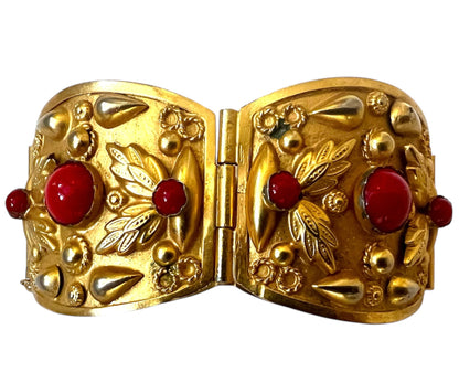 Decorative Rich Gold Bracelet with Red Beads