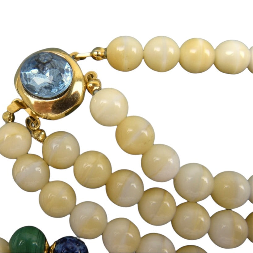 Agate Beaded Necklace With Gemstone Trim