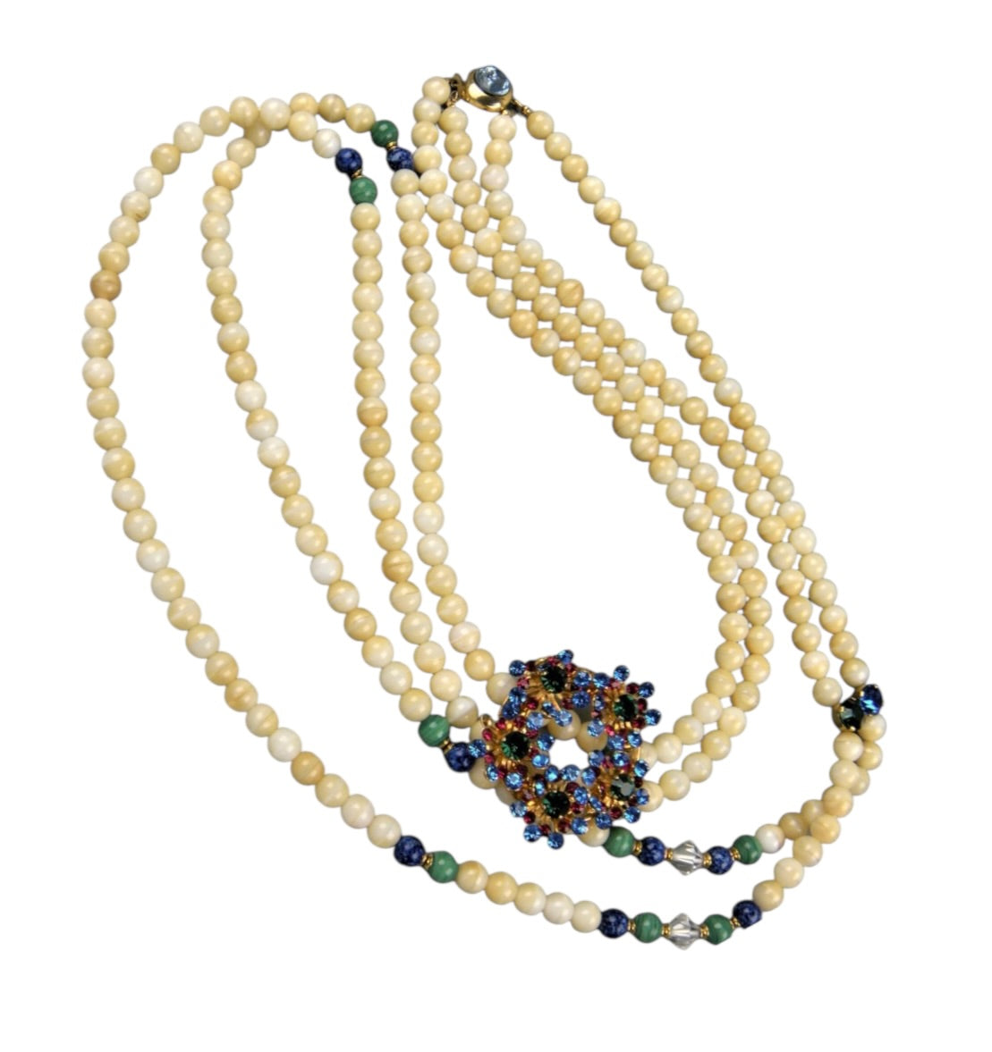 Agate Beaded Necklace With Gemstone Trim