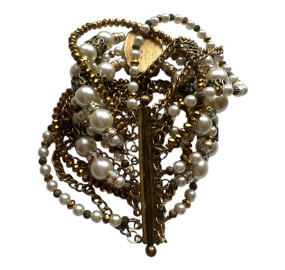 Gold Tone and Faux Pearls Multistrand Bracelet