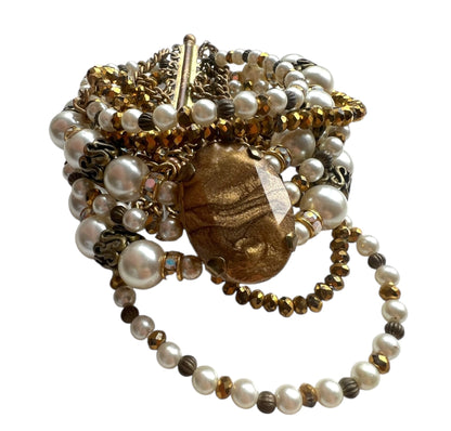 Gold Tone and Faux Pearls Multistrand Bracelet