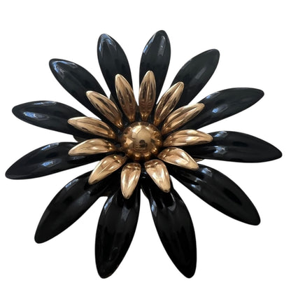 Sarah Coventry Black Flower Brooch And Earrings Set