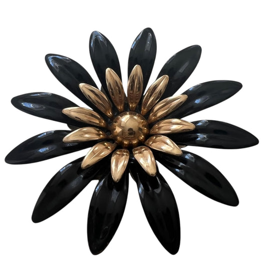 Sarah Coventry Black Flower Brooch And Earrings Set
