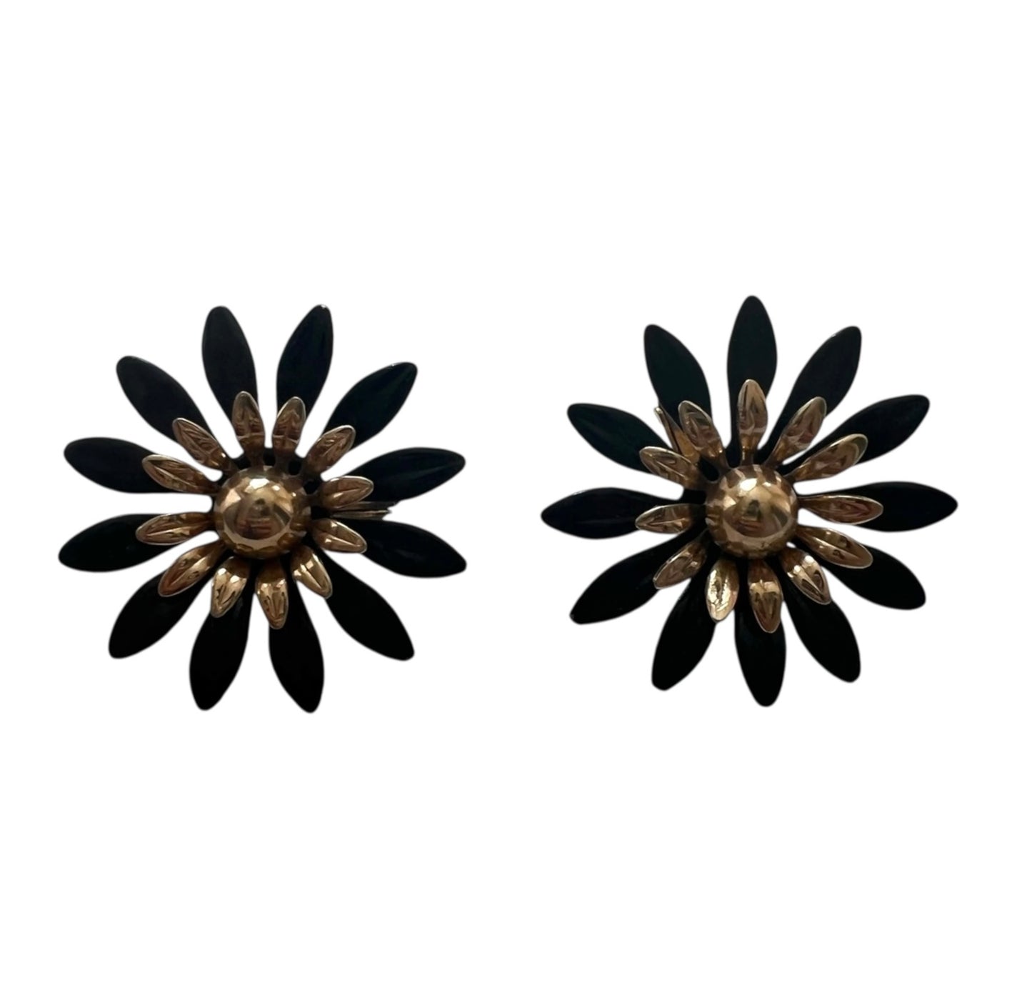 Sarah Coventry Black Flower Brooch And Earrings Set