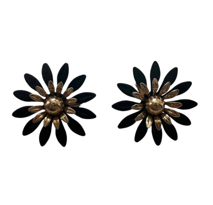 Sarah Coventry Black Flower Brooch And Earrings Set