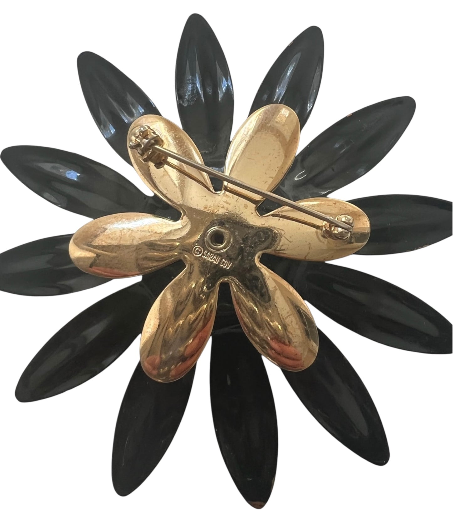 Sarah Coventry Black Flower Brooch And Earrings Set