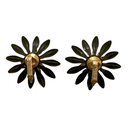 Sarah Coventry Black Flower Brooch And Earrings Set