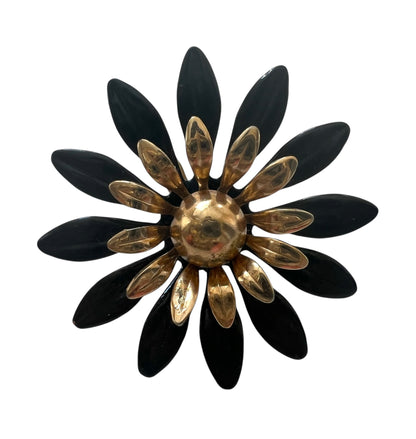 Sarah Coventry Black Flower Brooch And Earrings Set