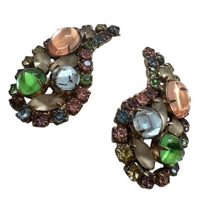 Large Fruit Salad Paisley Shaped Clip On Earrings