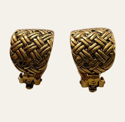 Oscar De La Renta Gold Tone Hoop Clip On Earrings