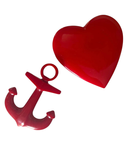 Massive Red Heart & Sea Anchor Brooches