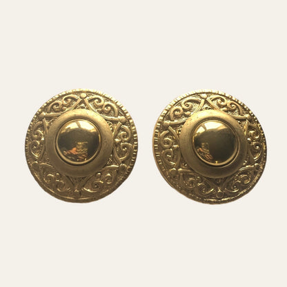 1980's Big Round Gold Tone Clip On Earrings