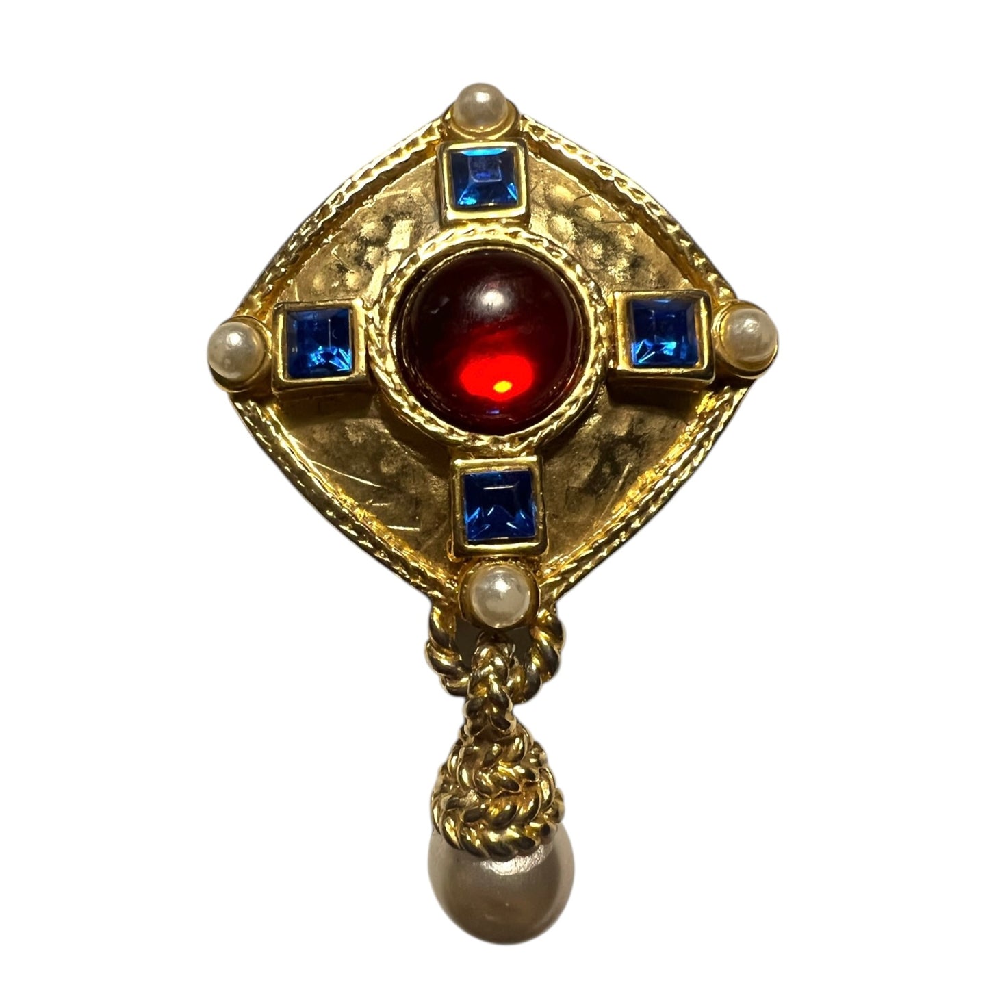 1980's Dangle Earrings With Red Cabochons