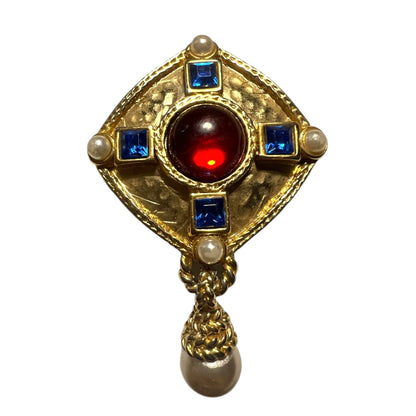 1980's Dangle Earrings With Red Cabochons