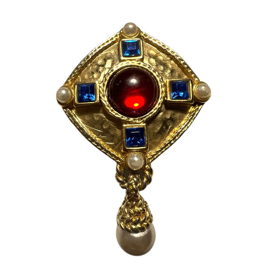 1980's Dangle Earrings With Red Cabochons