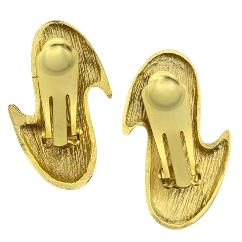 1980's Large S Shaped Clip On Earrings