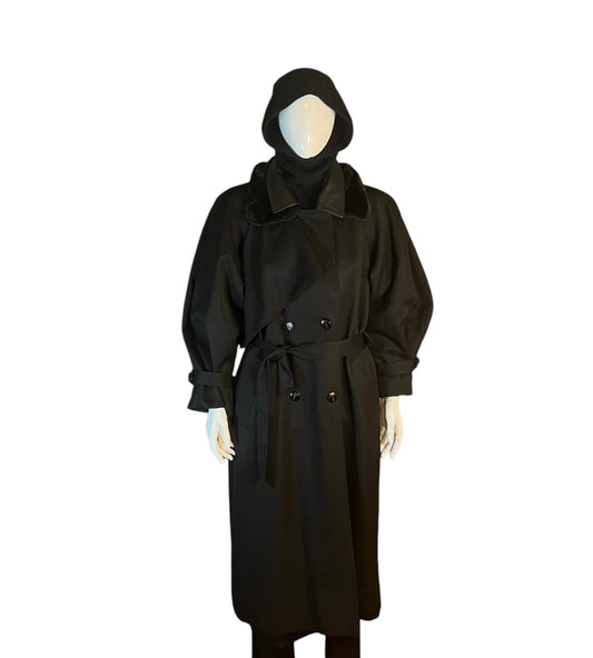 1980's Braemar by Diana Charles Maxi Black Overcoat