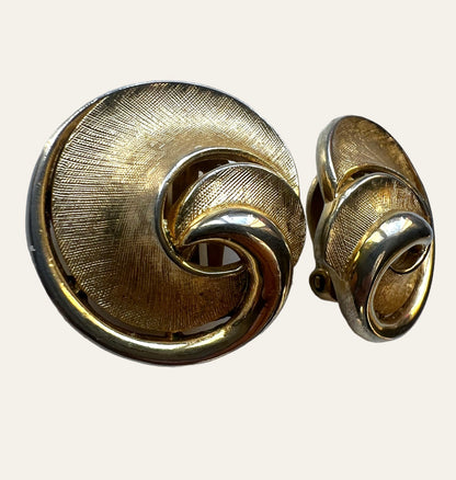 1950's Crown Trifari Swirl Design Clip On Earrings