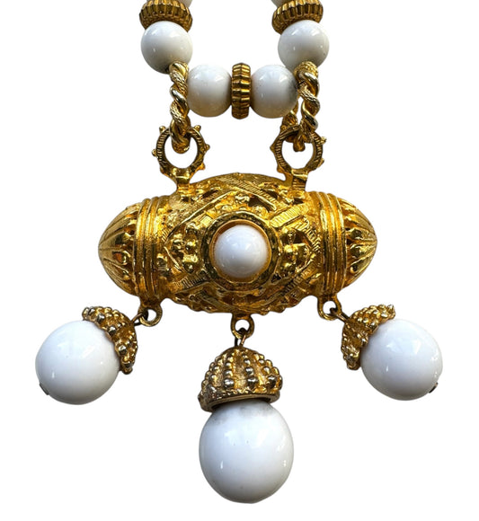 Les Bernard White And Gold Beaded Necklace