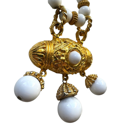 Les Bernard White And Gold Beaded Necklace