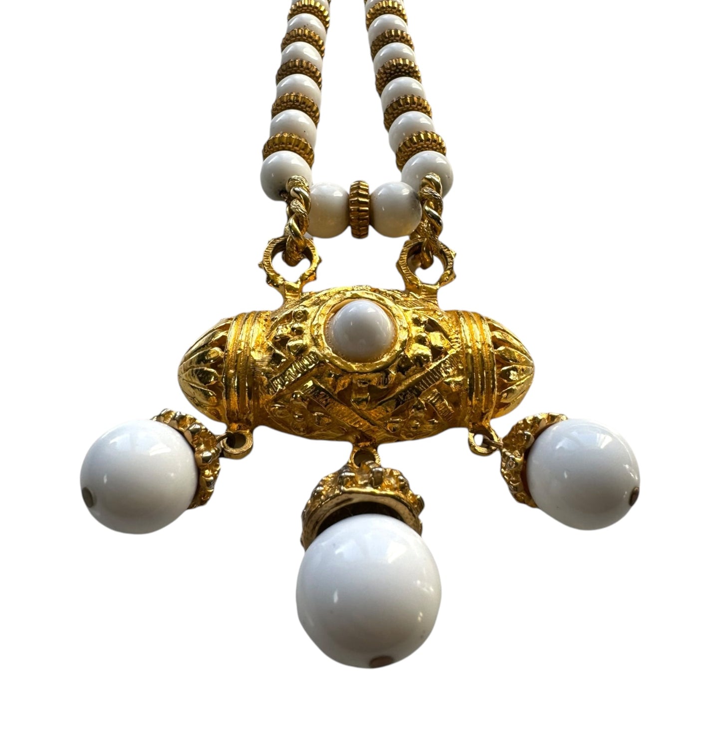 Les Bernard White And Gold Beaded Necklace