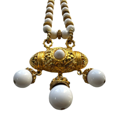 Les Bernard White And Gold Beaded Necklace