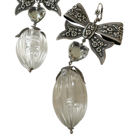 Silver Knots With Crystal Hearts Drop Earrings