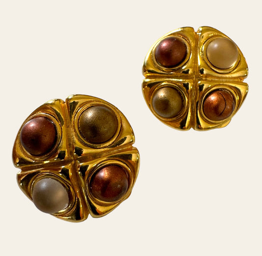 1980's Gold Tone Multitone Clip On Earrings