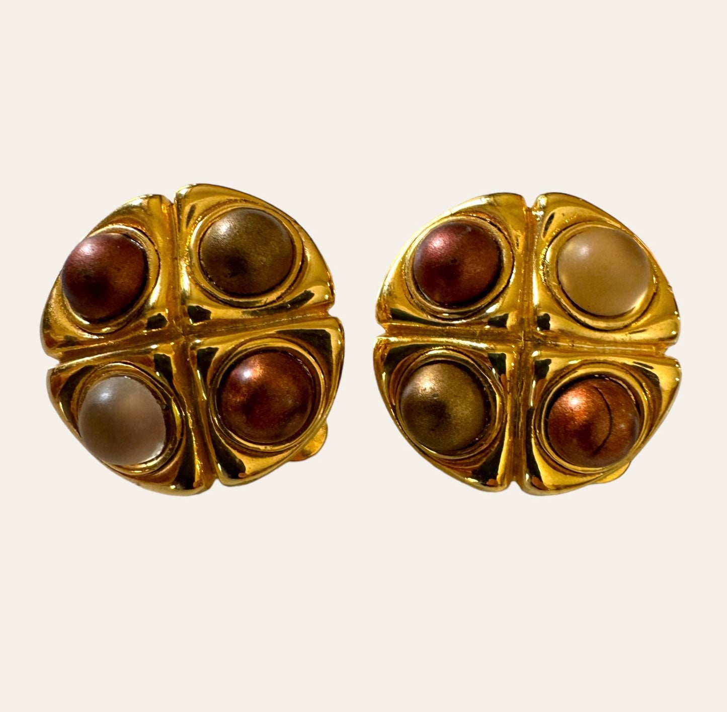 1980's Gold Tone Multitone Clip On Earrings
