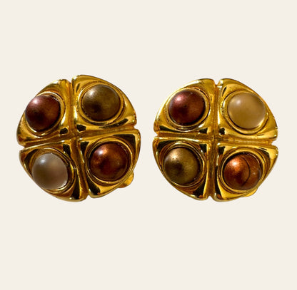 1980's Gold Tone Multitone Clip On Earrings
