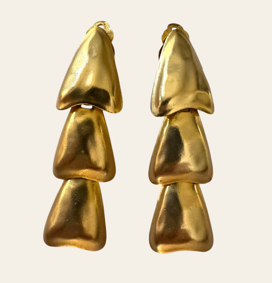 1980's Long Gold Tone Clip On Earrings