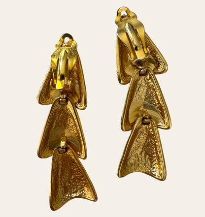 1980's Long Gold Tone Clip On Earrings